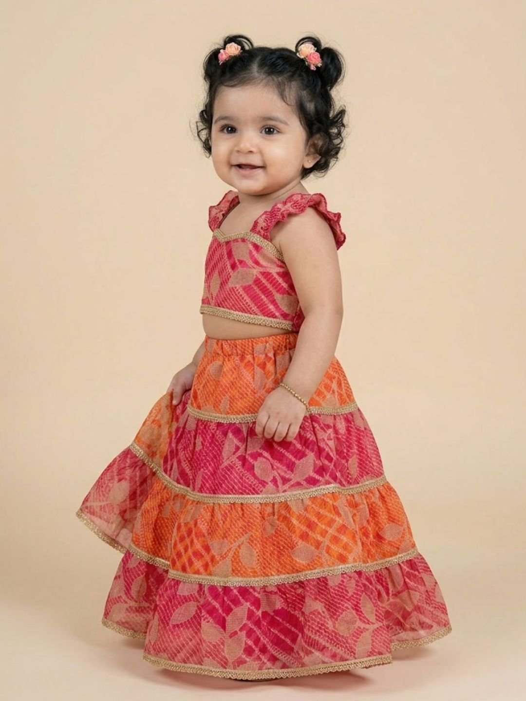 Pspeaches Baby Girl Multi Ethnic Printed Kota Layered Lehenga With Choli Set