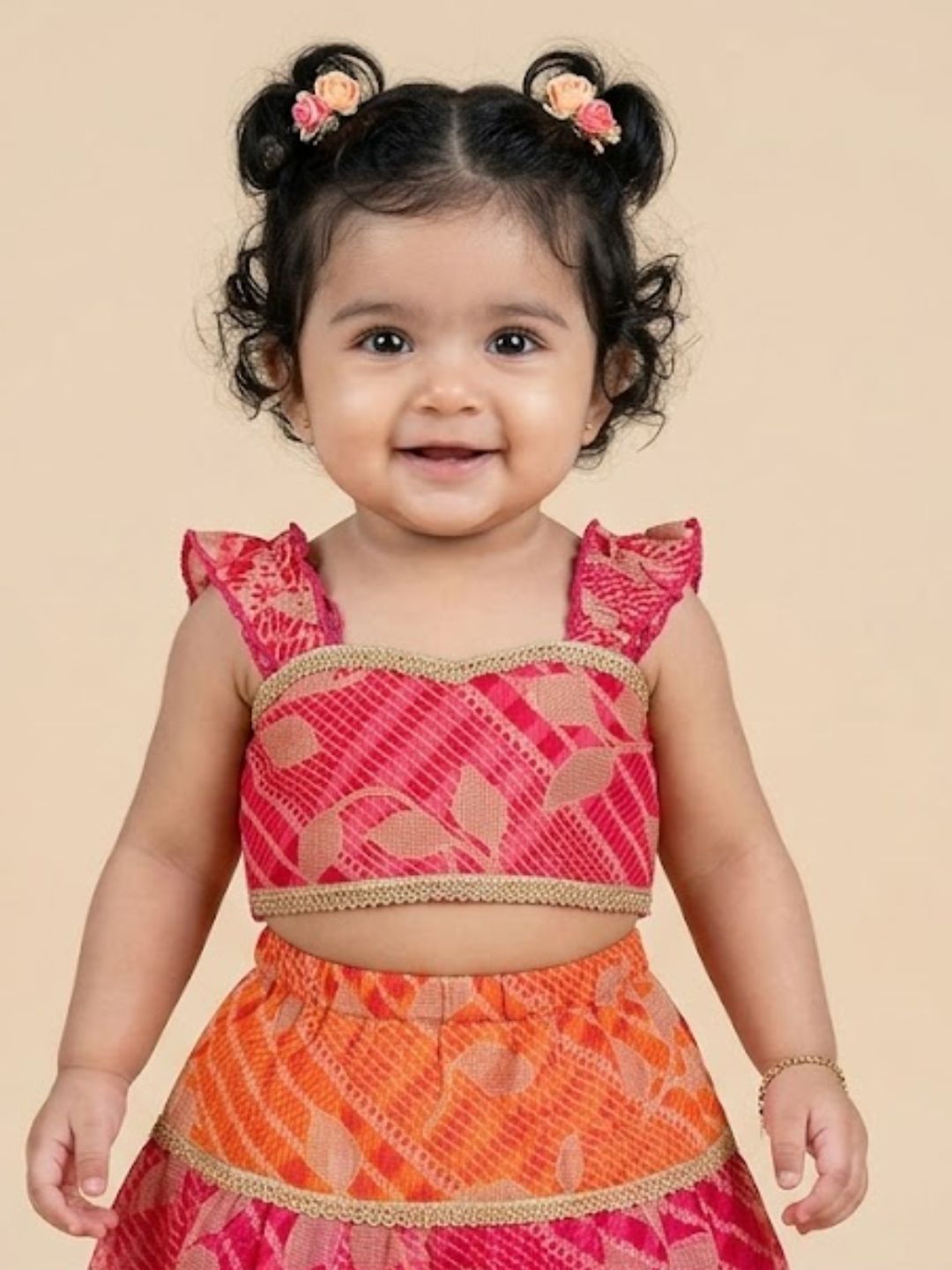 Pspeaches Baby Girl Multi Ethnic Printed Kota Layered Lehenga With Choli Set