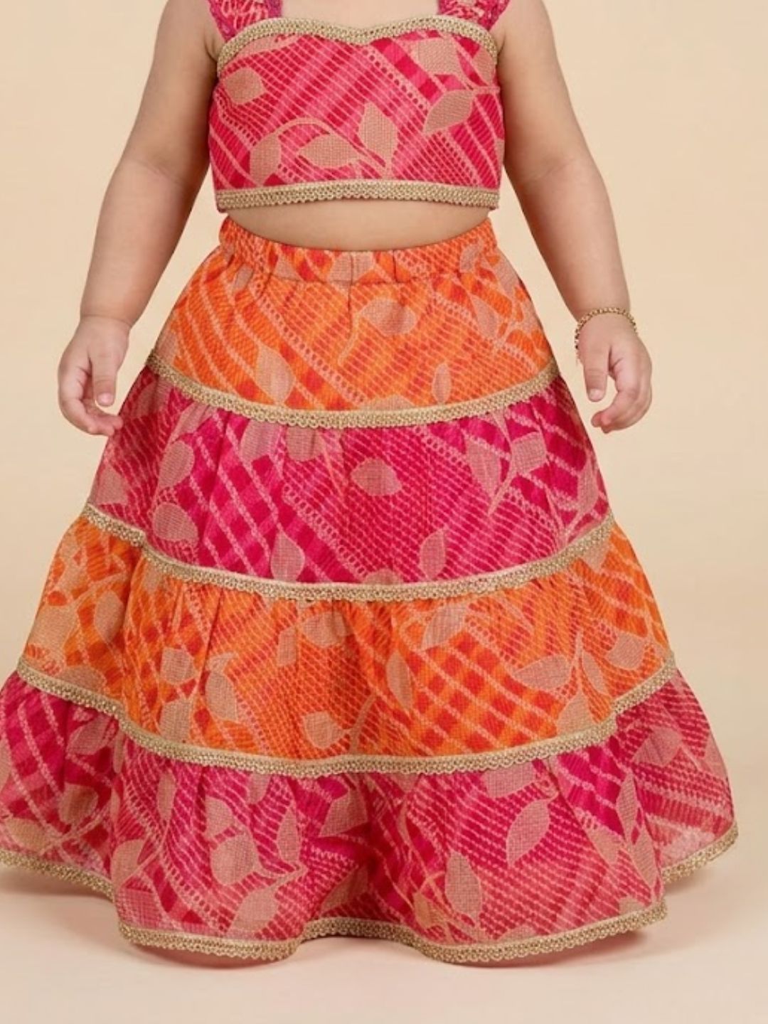 Pspeaches Baby Girl Multi Ethnic Printed Kota Layered Lehenga With Choli Set