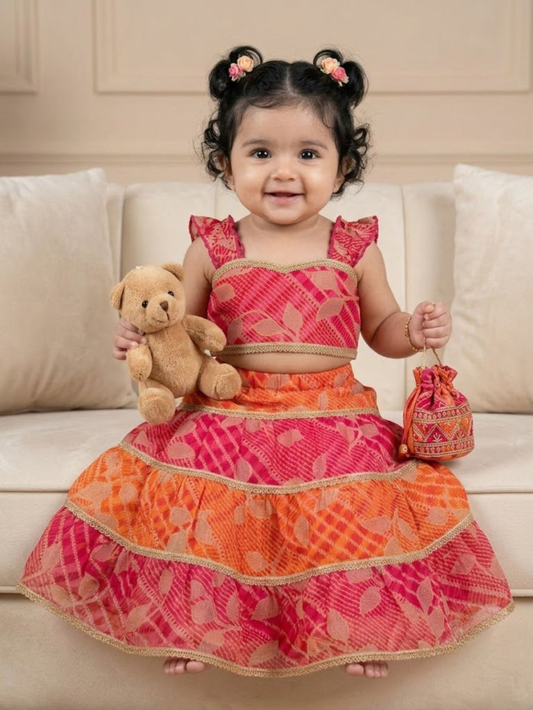 Pspeaches Baby Girl Multi Ethnic Printed Kota Layered Lehenga With Choli Set