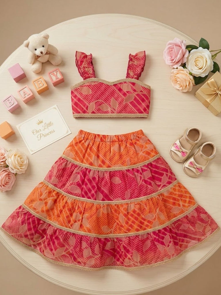 Pspeaches Baby Girl Multi Ethnic Printed Kota Layered Lehenga With Choli Set