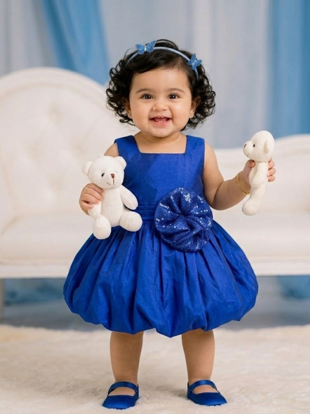 Pspeaches Baby Girl Royal Blue Ethnic Solid Taffeta Flared Dress