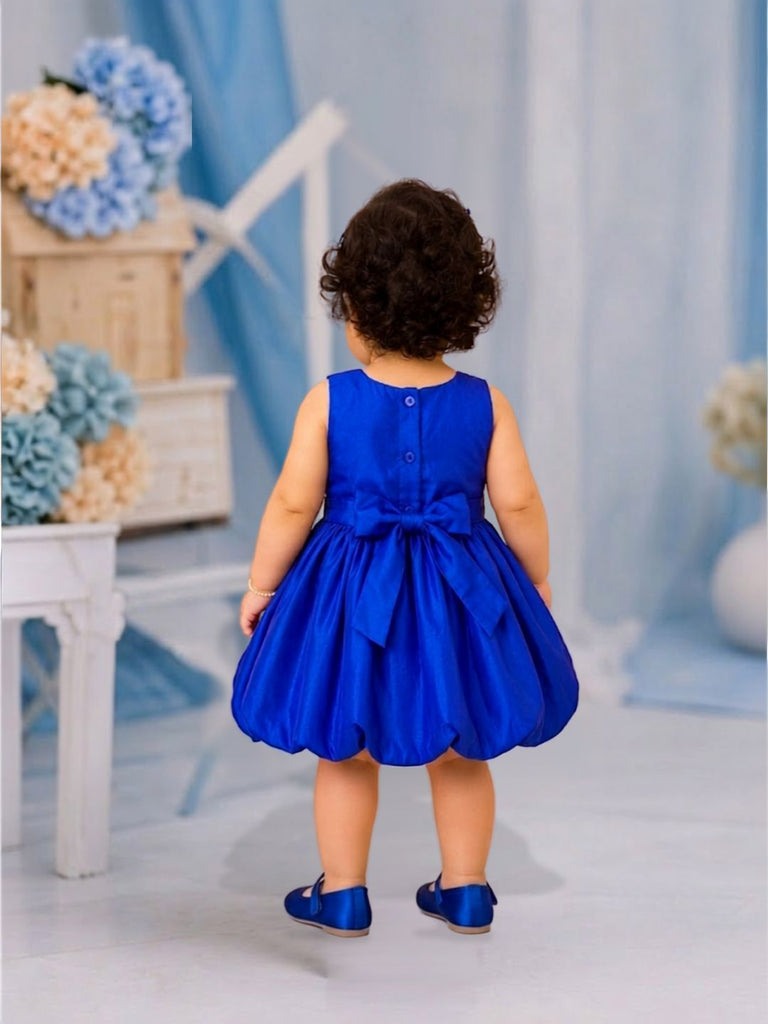 Pspeaches Baby Girl Royal Blue Ethnic Solid Taffeta Flared Dress