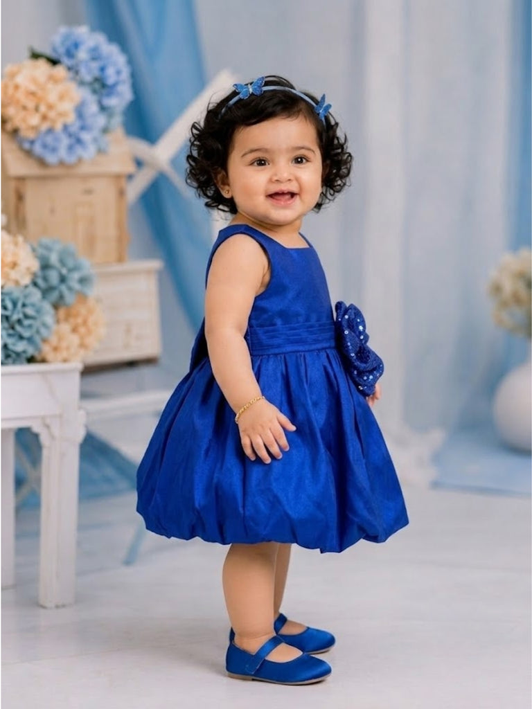 Pspeaches Baby Girl Royal Blue Ethnic Solid Taffeta Flared Dress