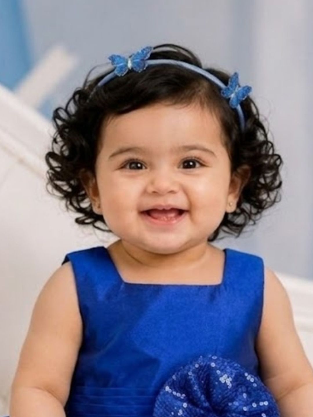 Pspeaches Baby Girl Royal Blue Ethnic Solid Taffeta Flared Dress
