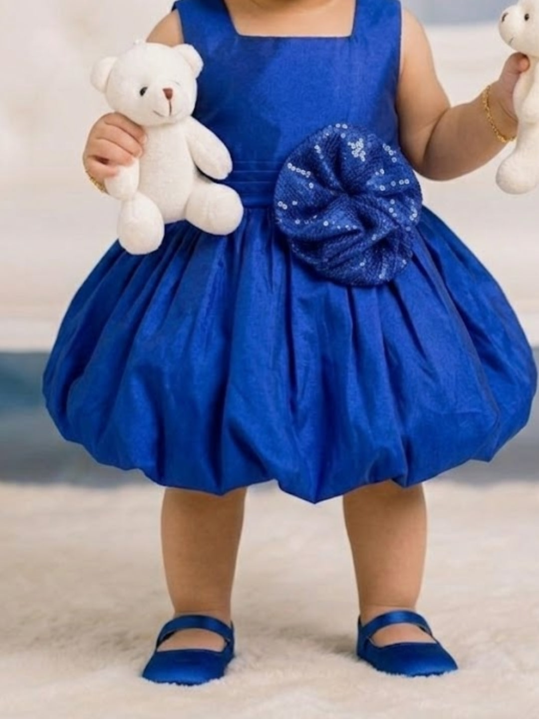 Pspeaches Baby Girl Royal Blue Ethnic Solid Taffeta Flared Dress