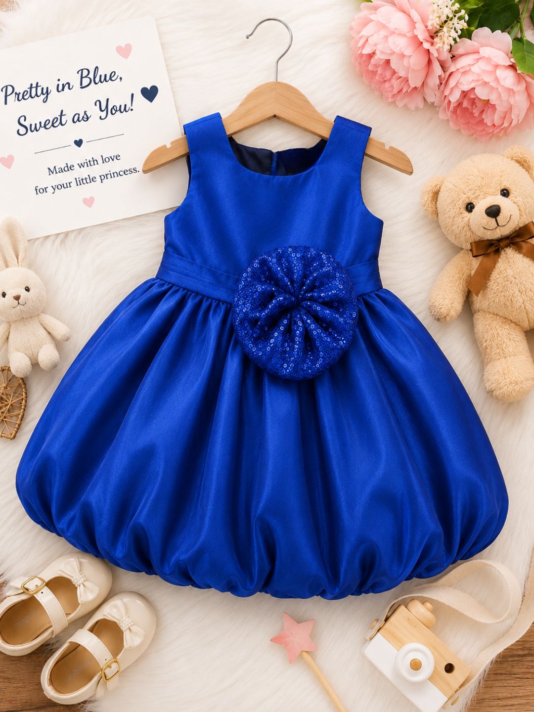 Pspeaches Baby Girl Royal Blue Ethnic Solid Taffeta Flared Dress
