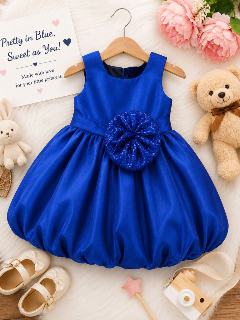 Pspeaches Baby Girl Royal Blue Ethnic Solid Taffeta Flared Dress