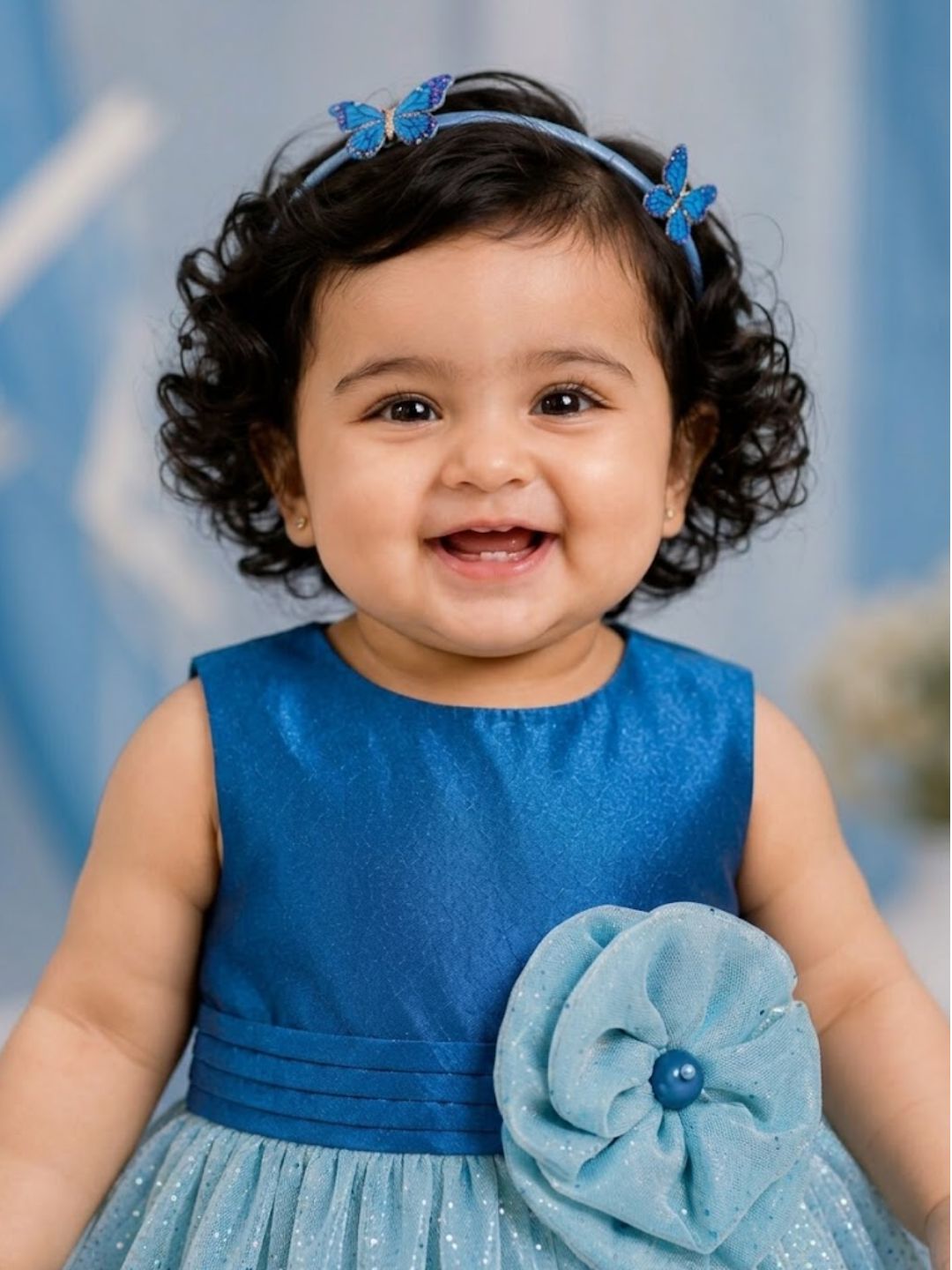 Pspeaches Baby Girl Teal Blue Ethnic Foil Shimmer Taffeta Flared Dress