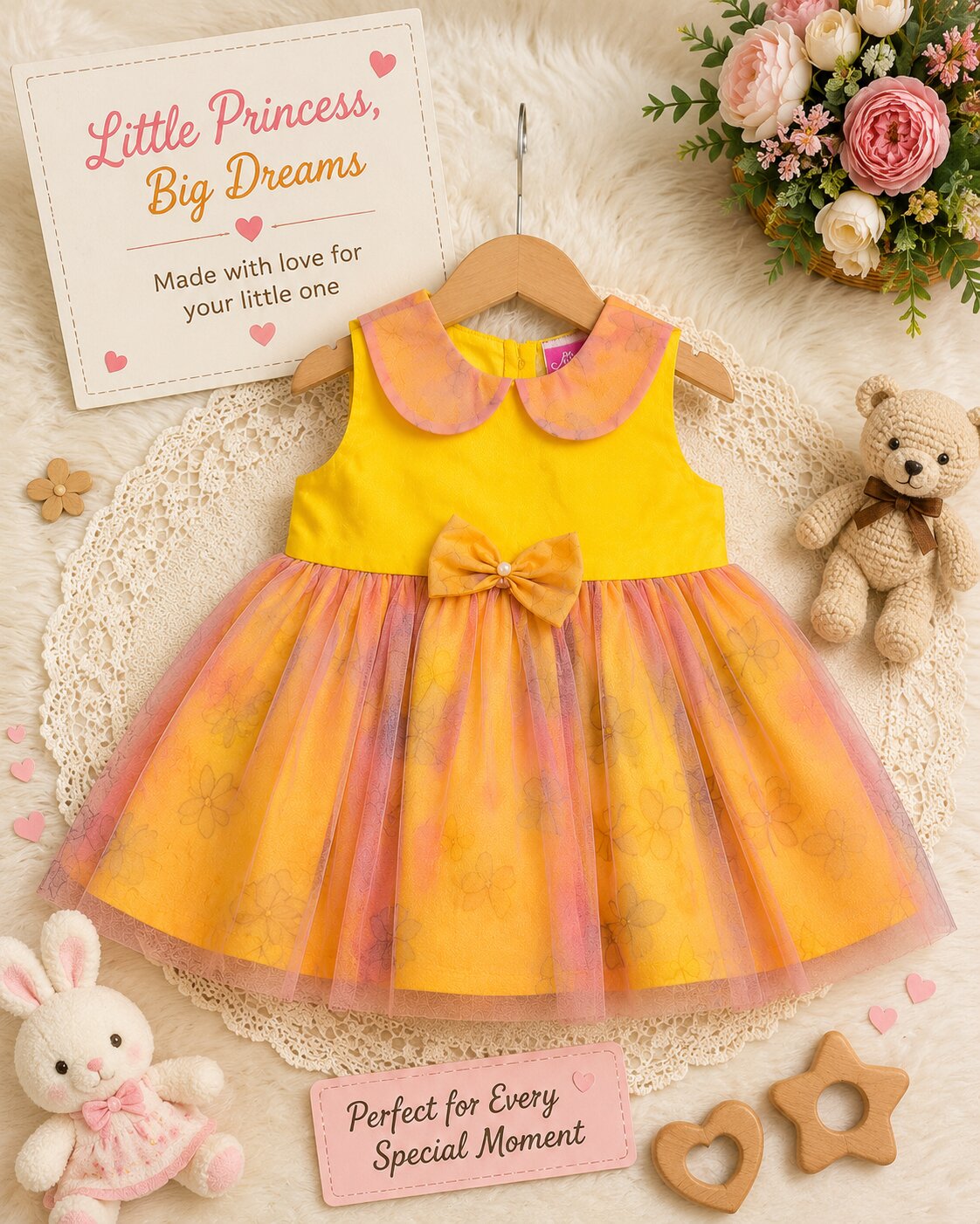 Pspeaches Baby Girl Yellow Ethnic Floral Print Taffeta Flared Dress