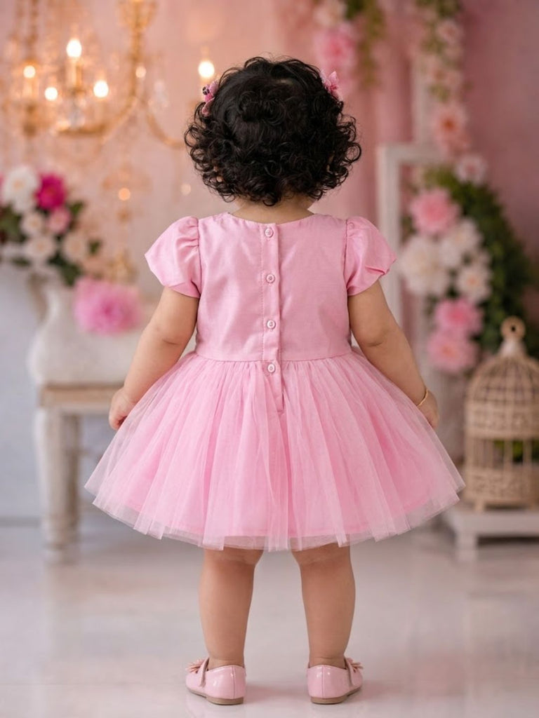 Pspeaches Baby Girl Baby Pink Ethnic Solid Taffeta Flared Dress