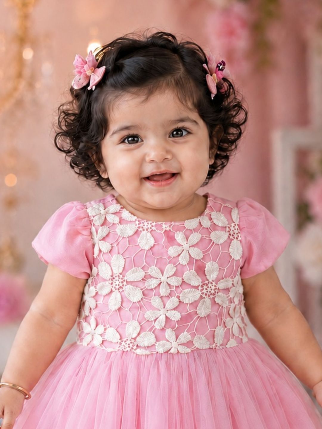 Pspeaches Baby Girl Baby Pink Ethnic Solid Taffeta Flared Dress