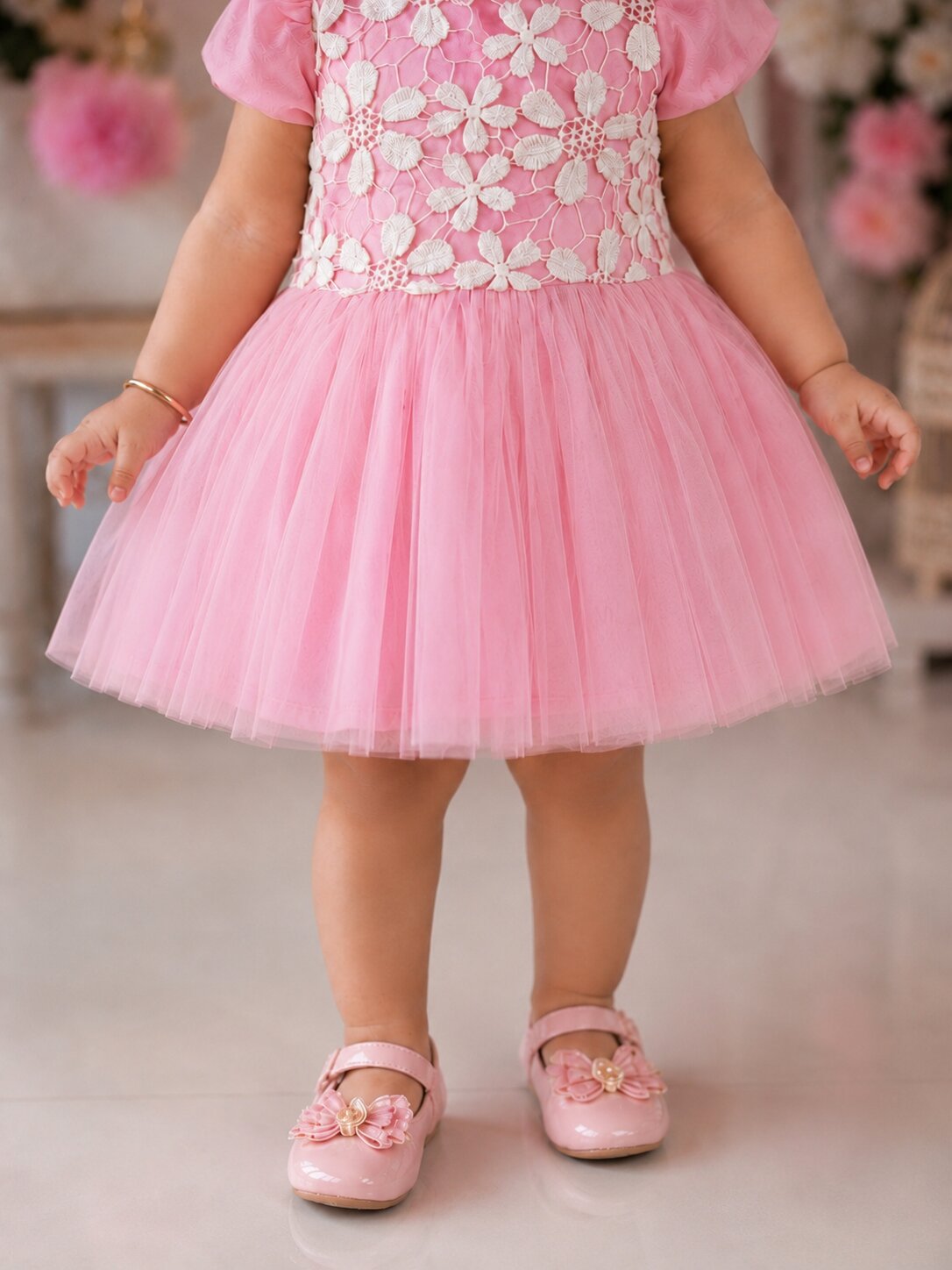 Pspeaches Baby Girl Baby Pink Ethnic Solid Taffeta Flared Dress