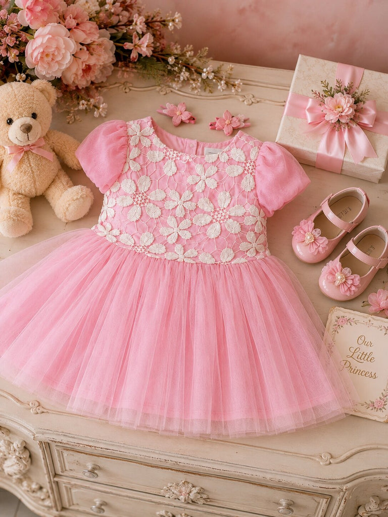 Pspeaches Baby Girl Baby Pink Ethnic Solid Taffeta Flared Dress