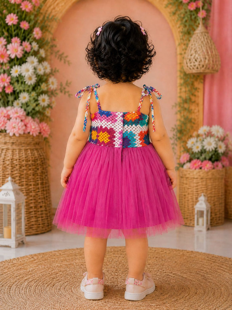 Pspeaches Baby Girl Magenta Ethnic Solid & Multi Cotton Flared Dress