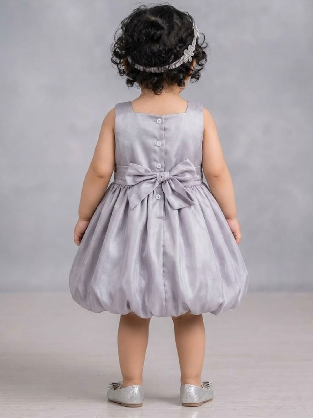 Pspeaches Baby Girl Grey Ethnic Solid Taffeta Flared Dress