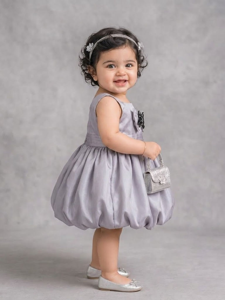 Pspeaches Baby Girl Grey Ethnic Solid Taffeta Flared Dress
