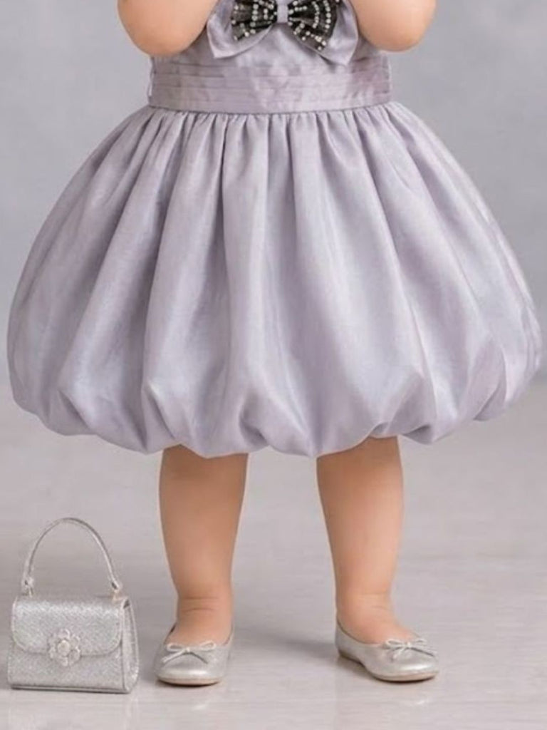 Pspeaches Baby Girl Grey Ethnic Solid Taffeta Flared Dress
