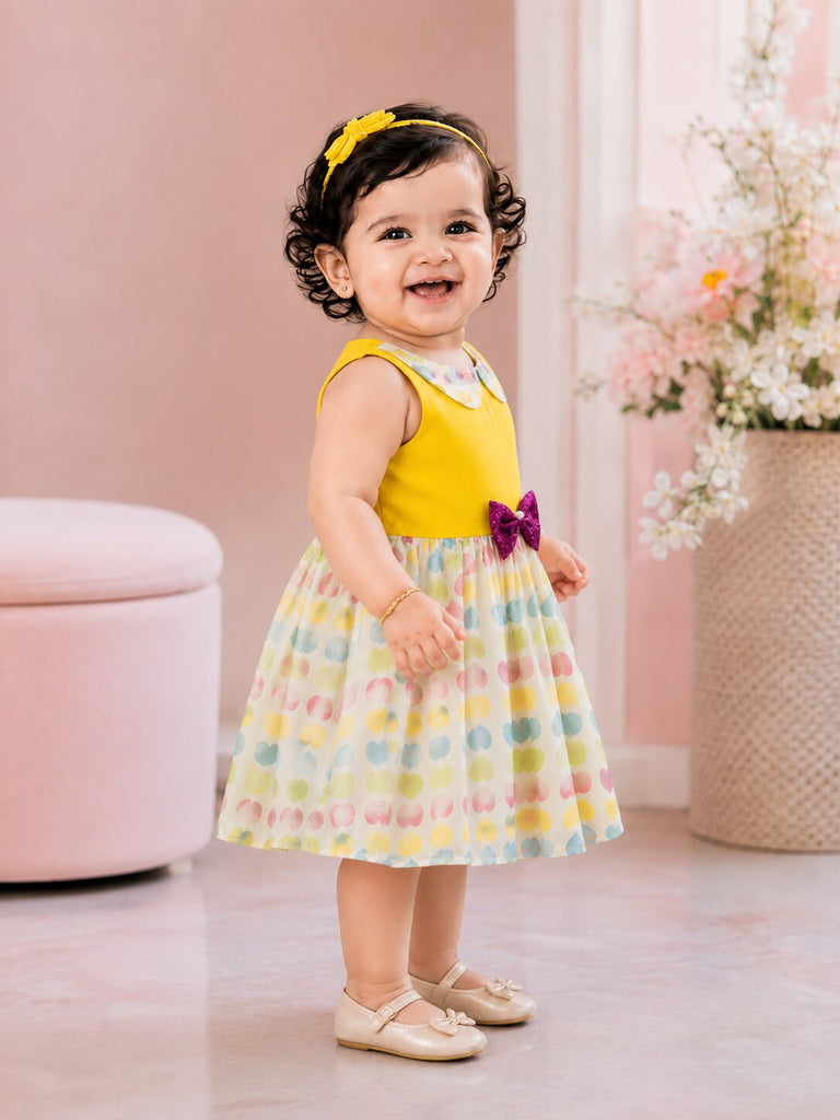 Pspeaches Baby Girl Yellow Ethnic Printed Net Taffeta Asymmetric Dress
