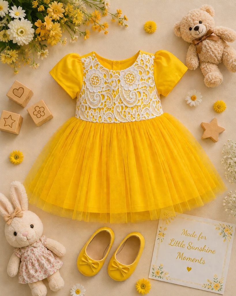 Pspeaches Baby Girl Yellow Ethnic Solid Dupion Flared Dress