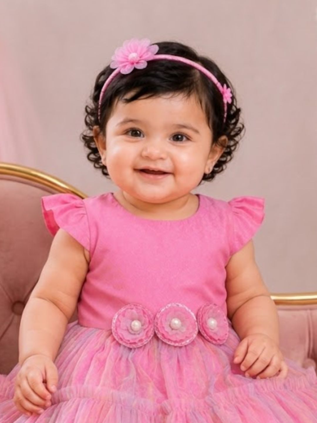 Pspeaches Baby Girl Pink Ethnic Solid Taffeta Flared Dress