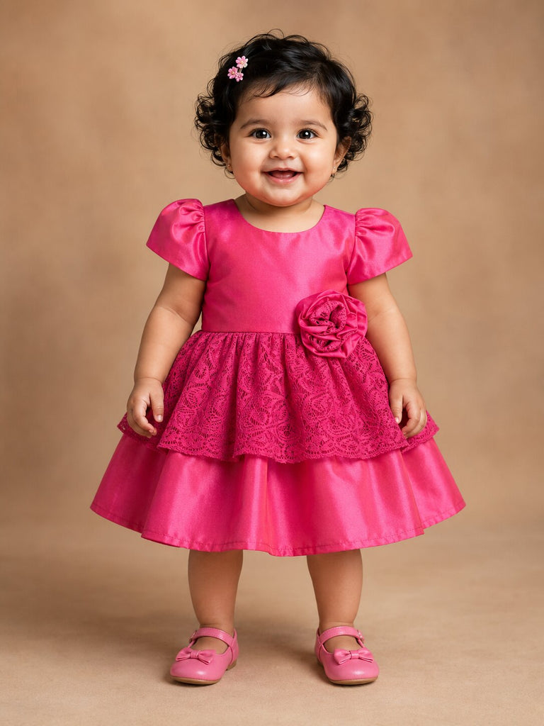 Pspeaches Baby Girl Magenta Ethnic Solid Taffeta Flared Dress