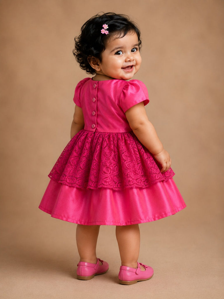 Pspeaches Baby Girl Magenta Ethnic Solid Taffeta Flared Dress