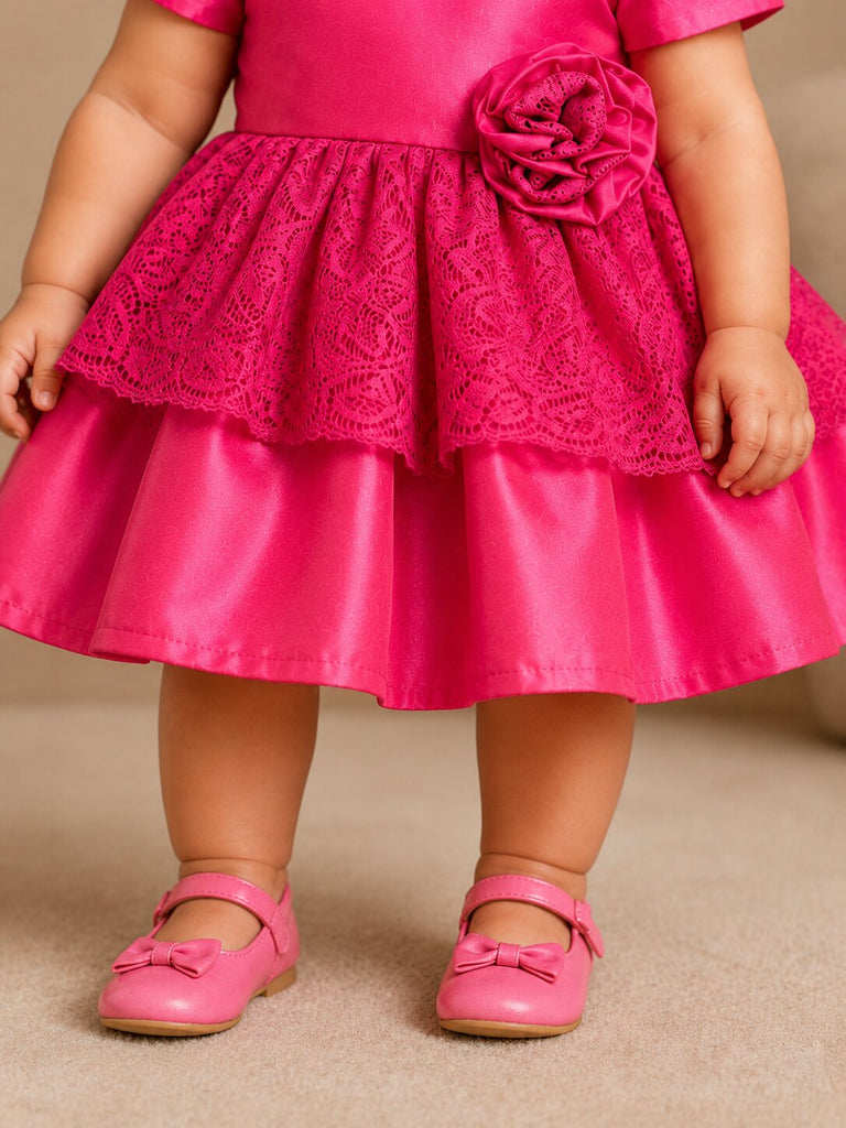 Pspeaches Baby Girl Magenta Ethnic Solid Taffeta Flared Dress