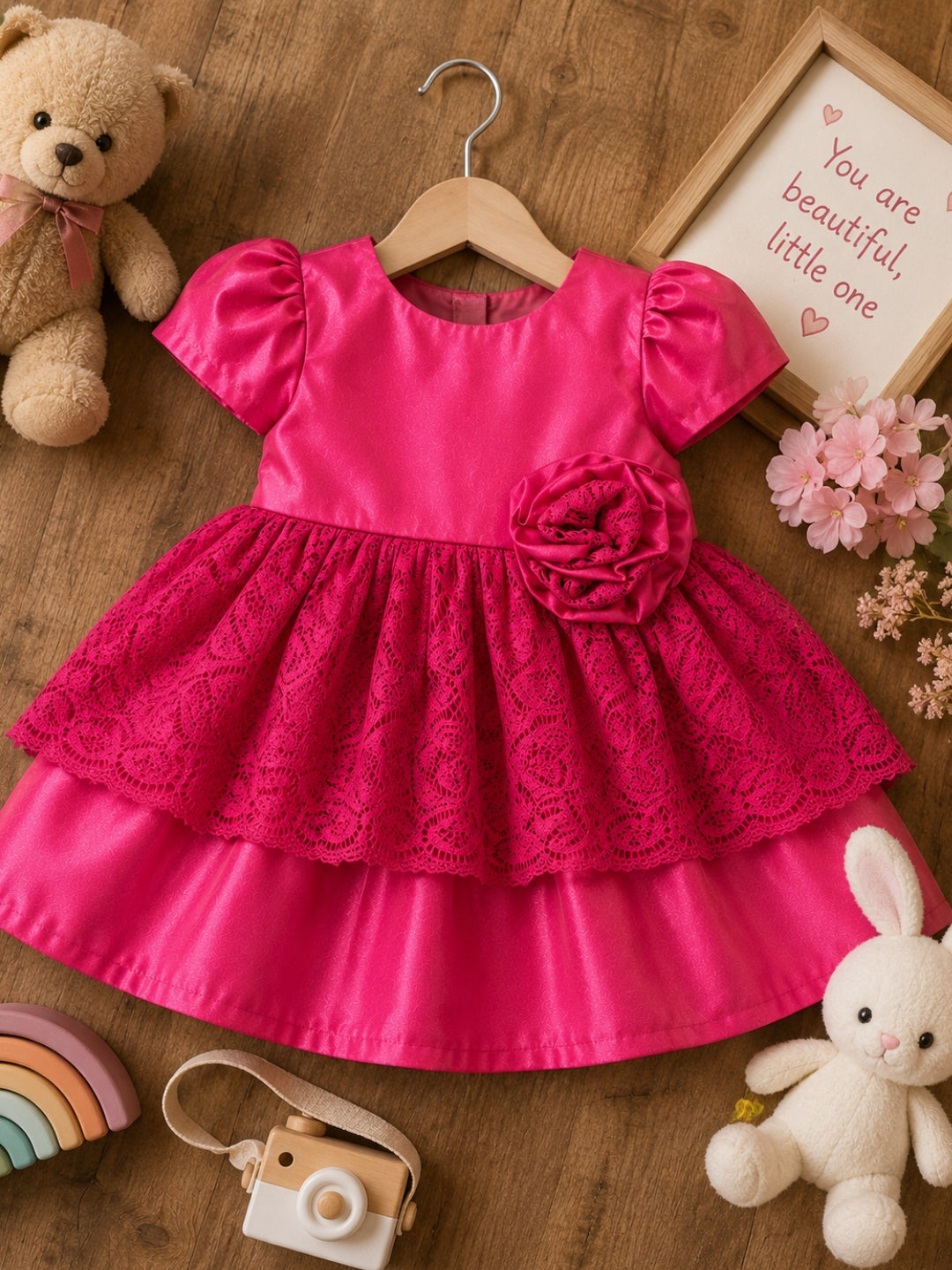 Pspeaches Baby Girl Magenta Ethnic Solid Taffeta Flared Dress