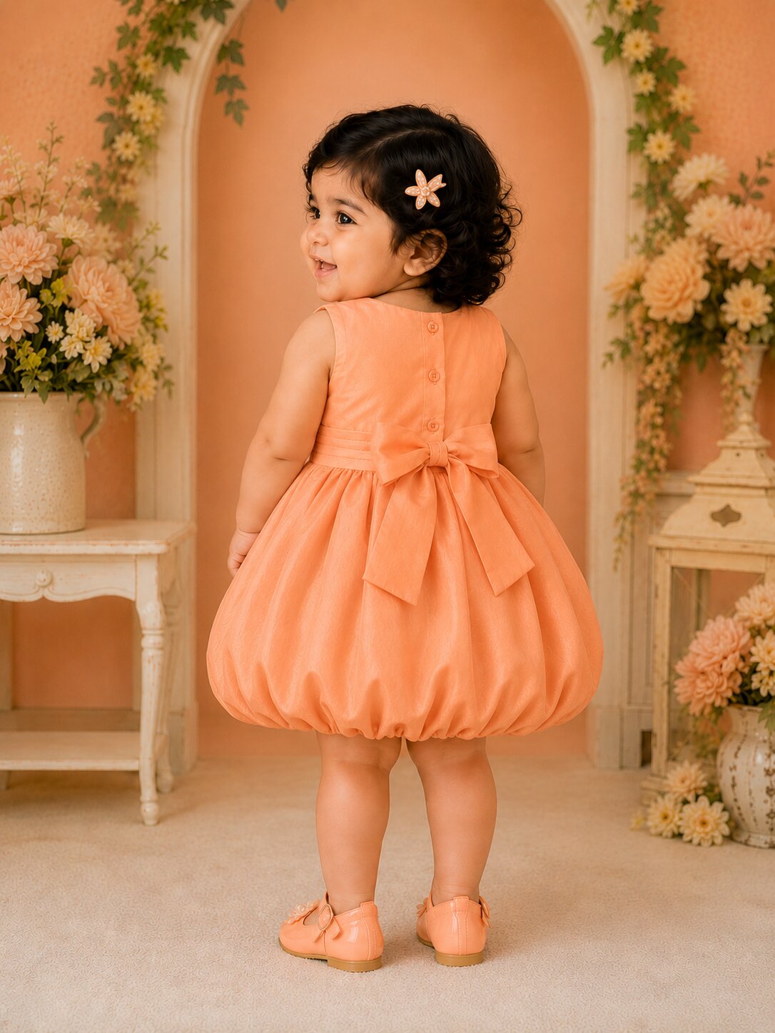 Pspeaches Baby Girl Peach Ethnic Solid Taffeta Flared Dress