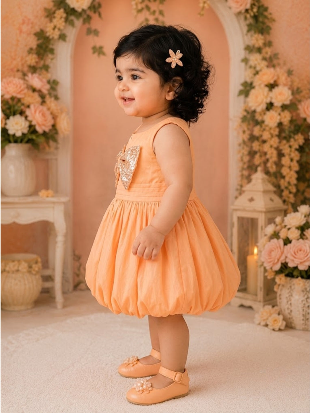 Pspeaches Baby Girl Peach Ethnic Solid Taffeta Flared Dress