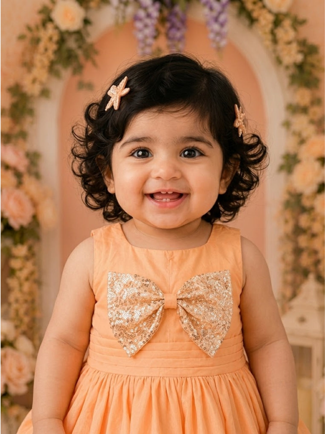Pspeaches Baby Girl Peach Ethnic Solid Taffeta Flared Dress