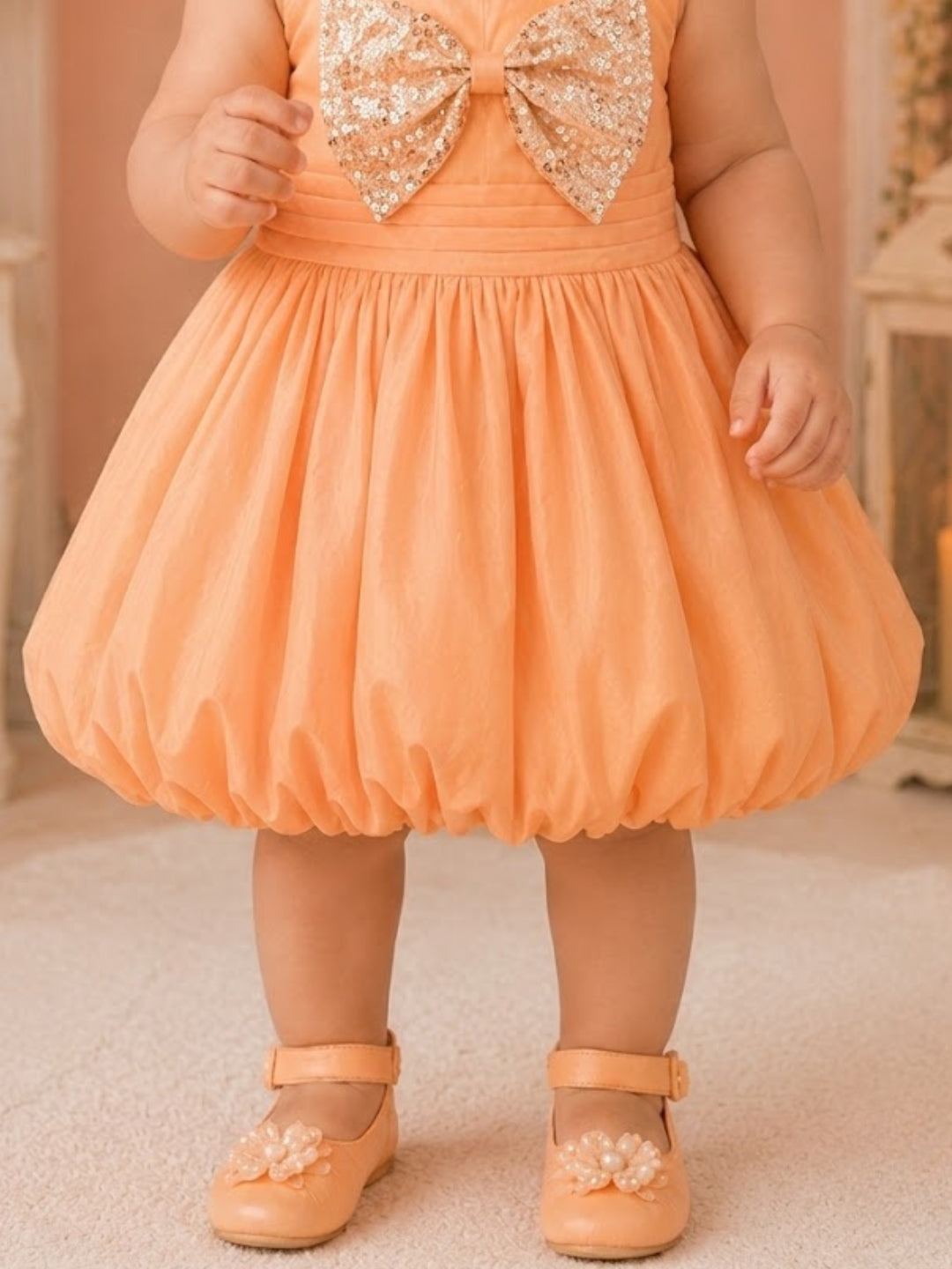 Pspeaches Baby Girl Peach Ethnic Solid Taffeta Flared Dress