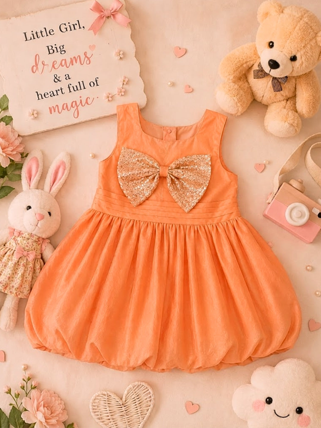 Pspeaches Baby Girl Peach Ethnic Solid Taffeta Flared Dress