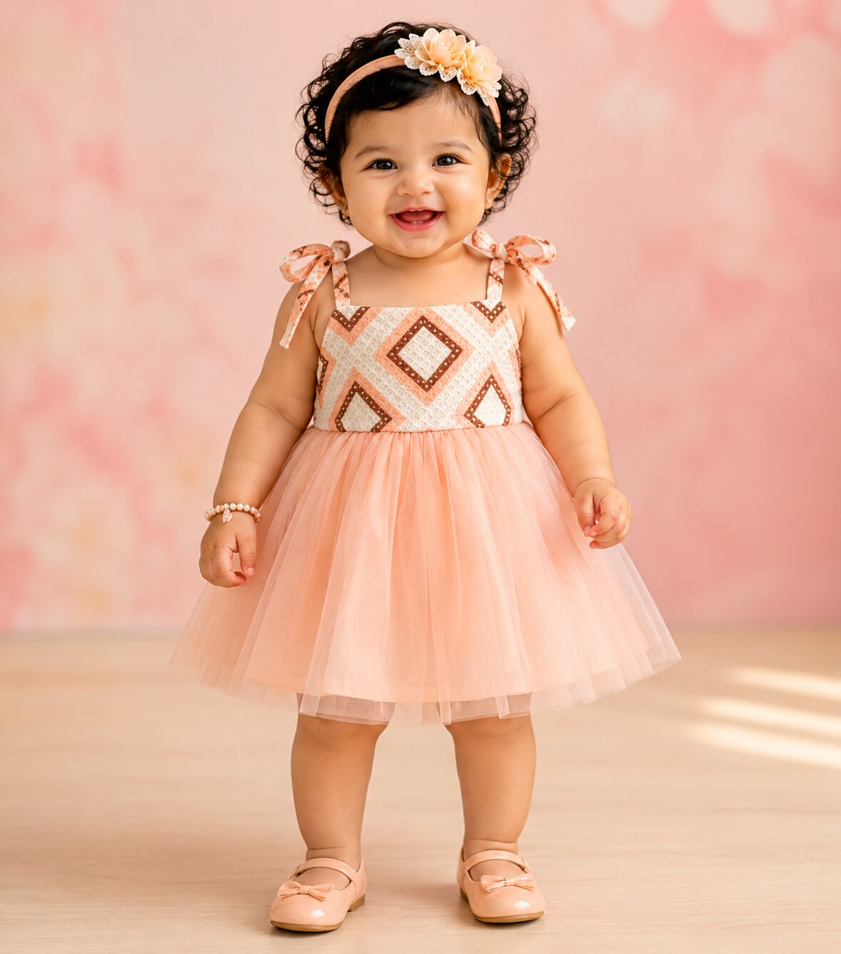 Pspeaches Baby Girl Peach Ethnic Solid Cotton Asymmetric Dress