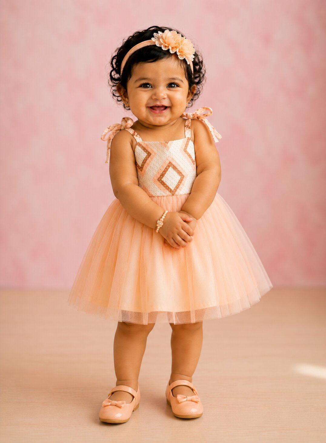 Pspeaches Baby Girl Peach Ethnic Solid Cotton Asymmetric Dress