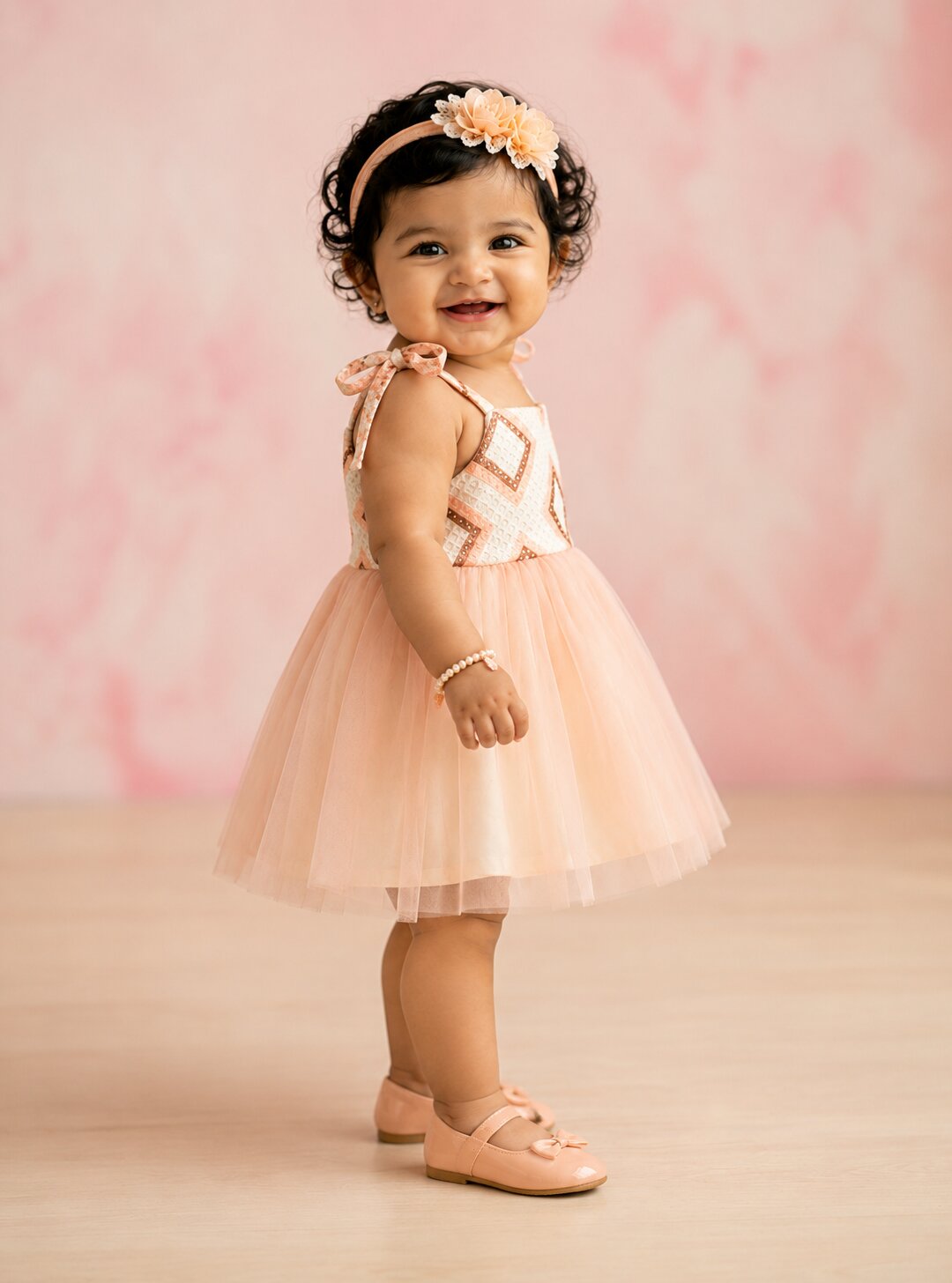 Pspeaches Baby Girl Peach Ethnic Solid Cotton Asymmetric Dress