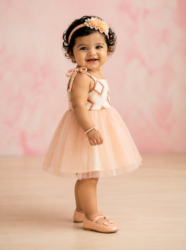 Pspeaches Baby Girl Peach Ethnic Solid Cotton Asymmetric Dress