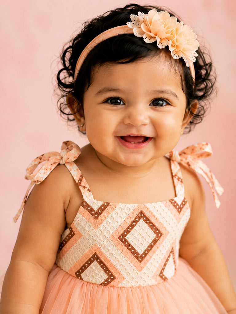 Pspeaches Baby Girl Peach Ethnic Solid Cotton Asymmetric Dress