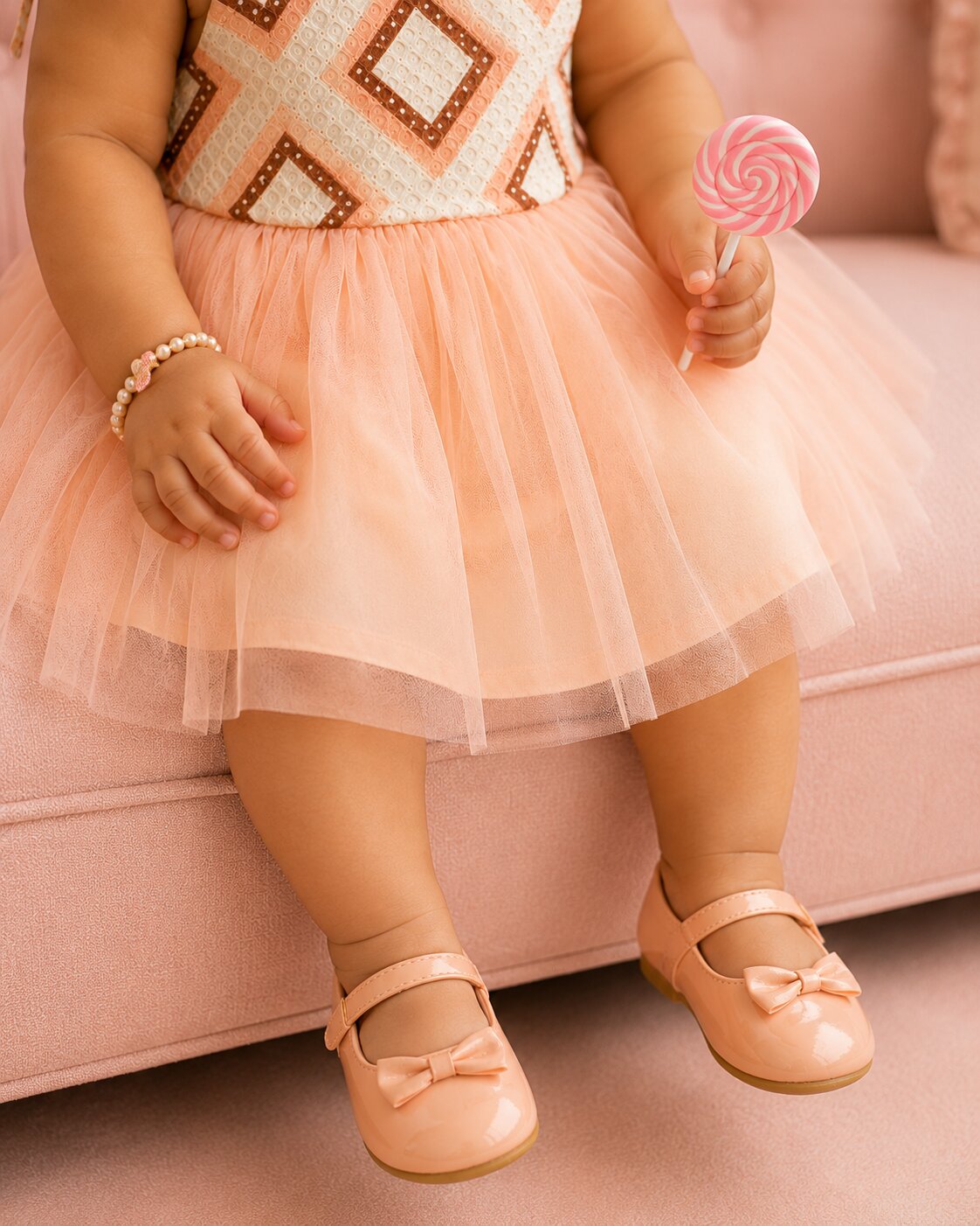 Pspeaches Baby Girl Peach Ethnic Solid Cotton Asymmetric Dress