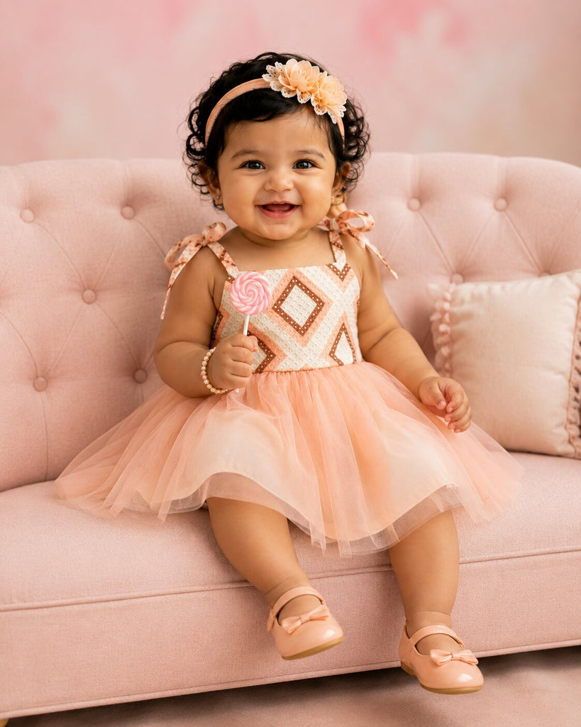 Pspeaches Baby Girl Peach Ethnic Solid Cotton Asymmetric Dress