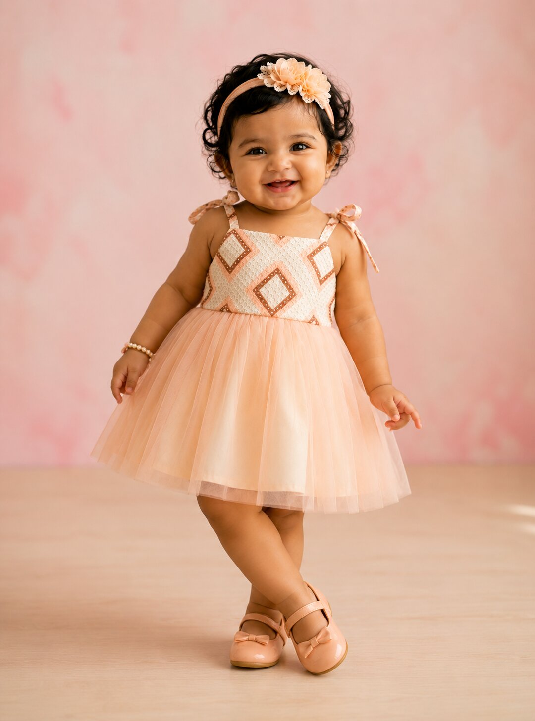 Pspeaches Baby Girl Peach Ethnic Solid Cotton Asymmetric Dress