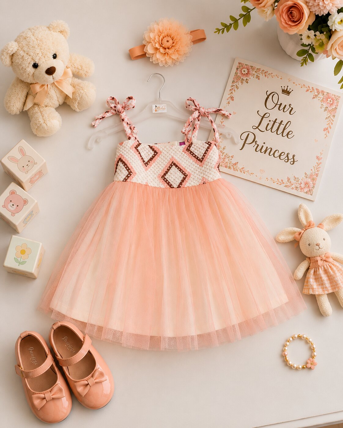 Pspeaches Baby Girl Peach Ethnic Solid Cotton Asymmetric Dress