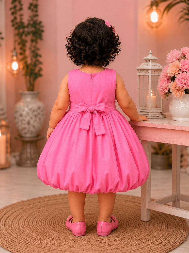 Pspeaches Baby Girl Pink Ethnic Solid Taffeta Flared Dress