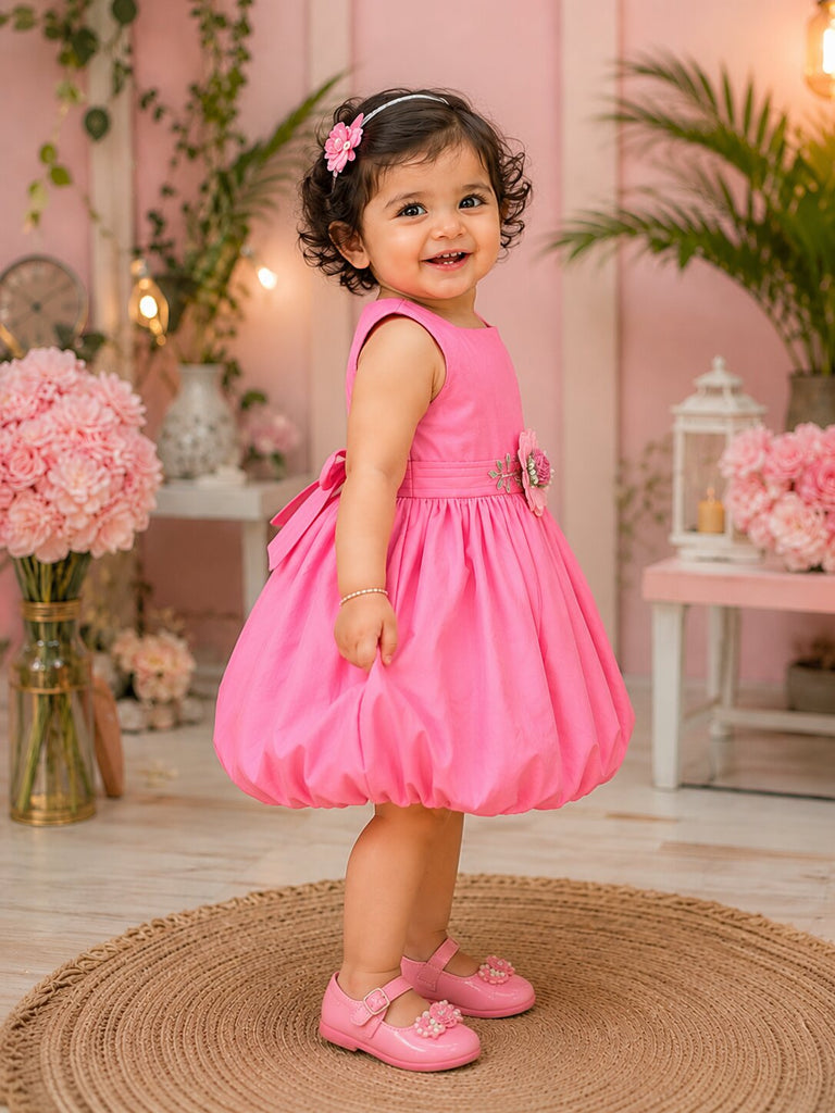 Pspeaches Baby Girl Pink Ethnic Solid Taffeta Flared Dress