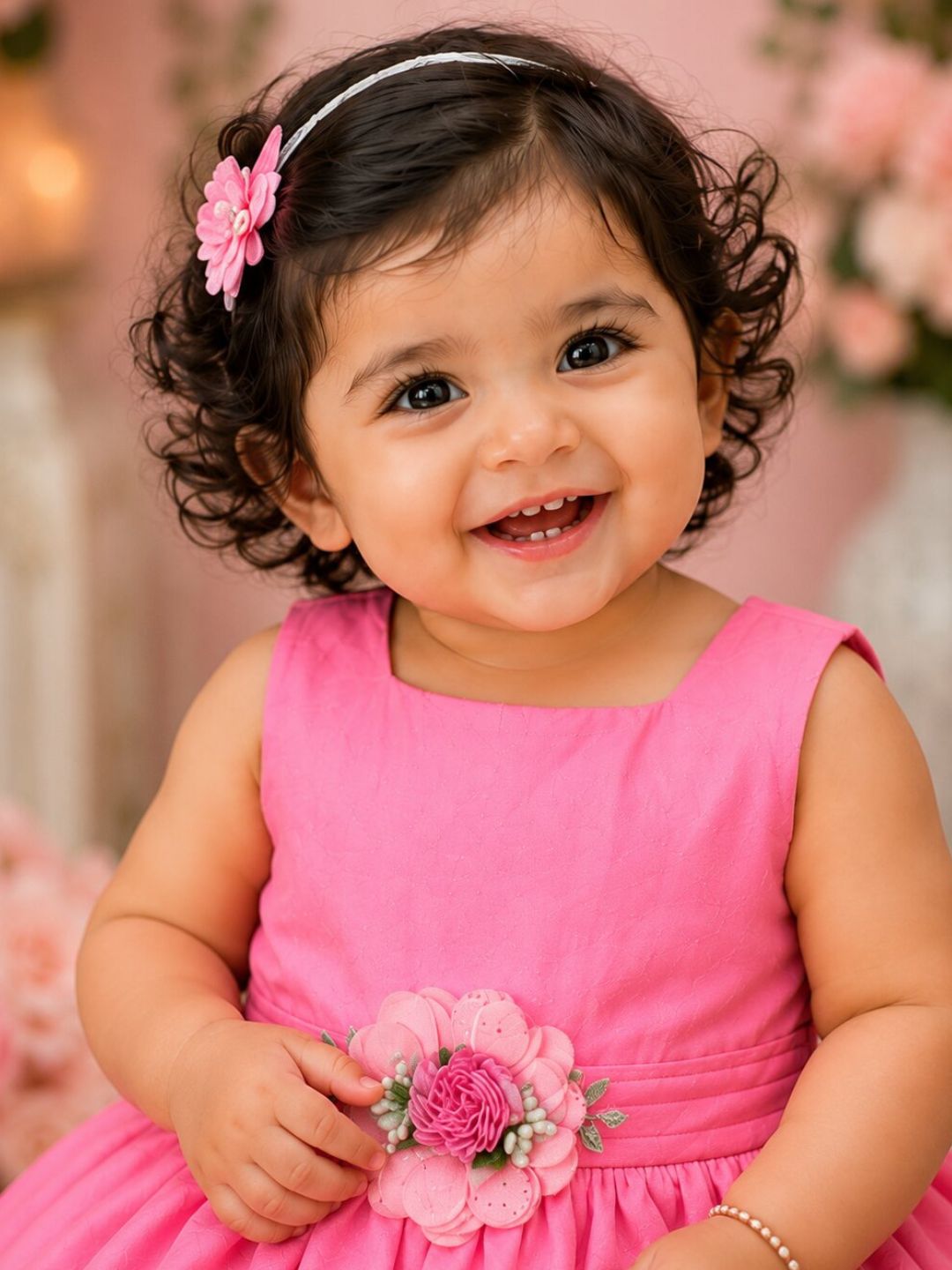 Pspeaches Baby Girl Pink Ethnic Solid Taffeta Flared Dress