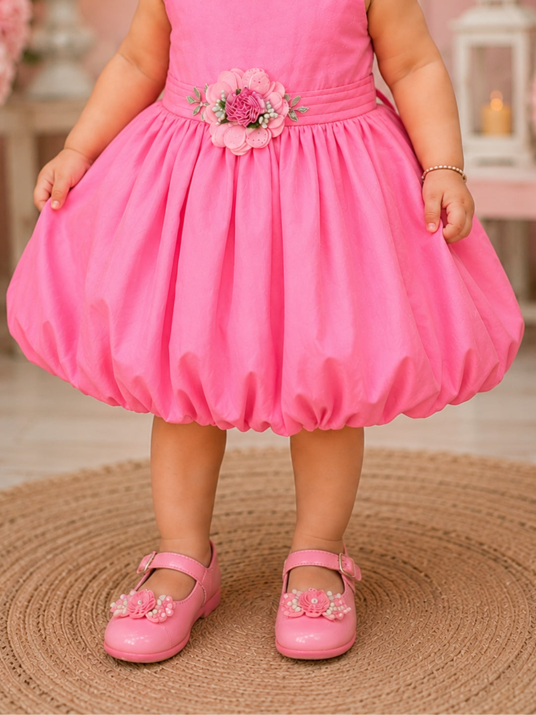 Pspeaches Baby Girl Pink Ethnic Solid Taffeta Flared Dress