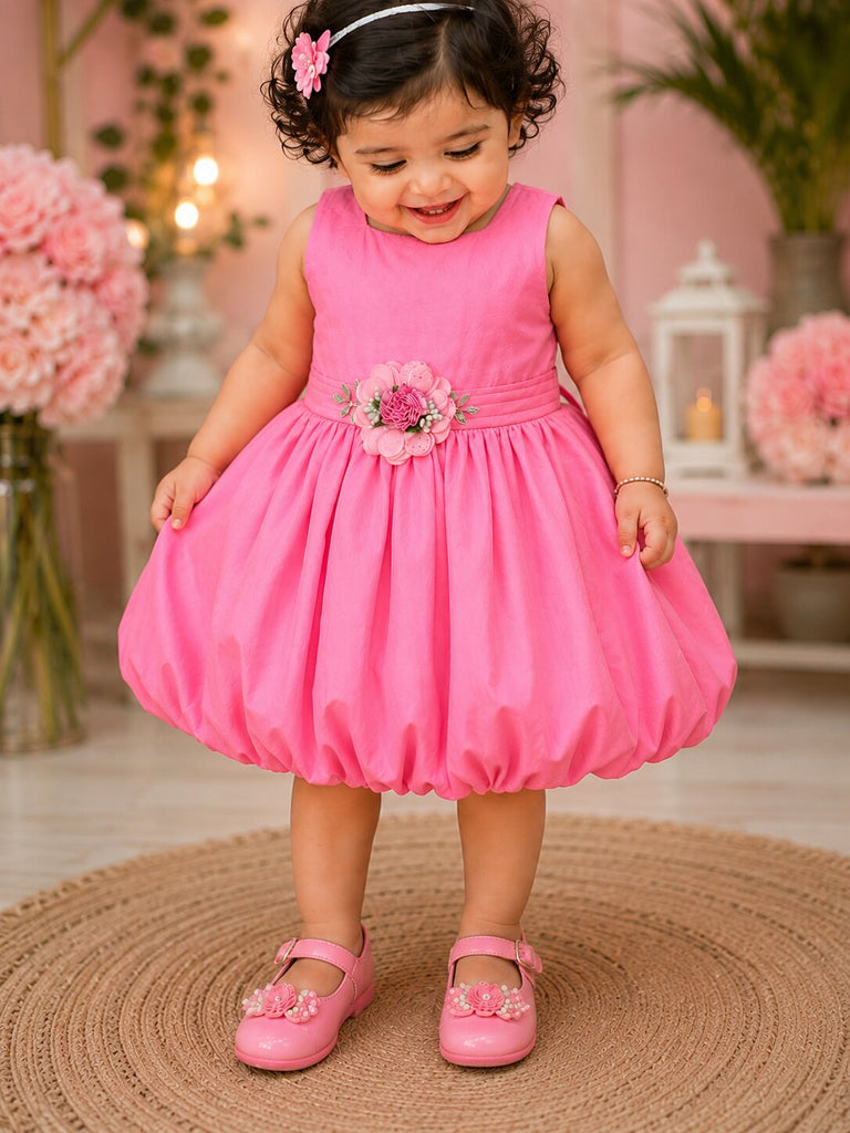 Pspeaches Baby Girl Pink Ethnic Solid Taffeta Flared Dress