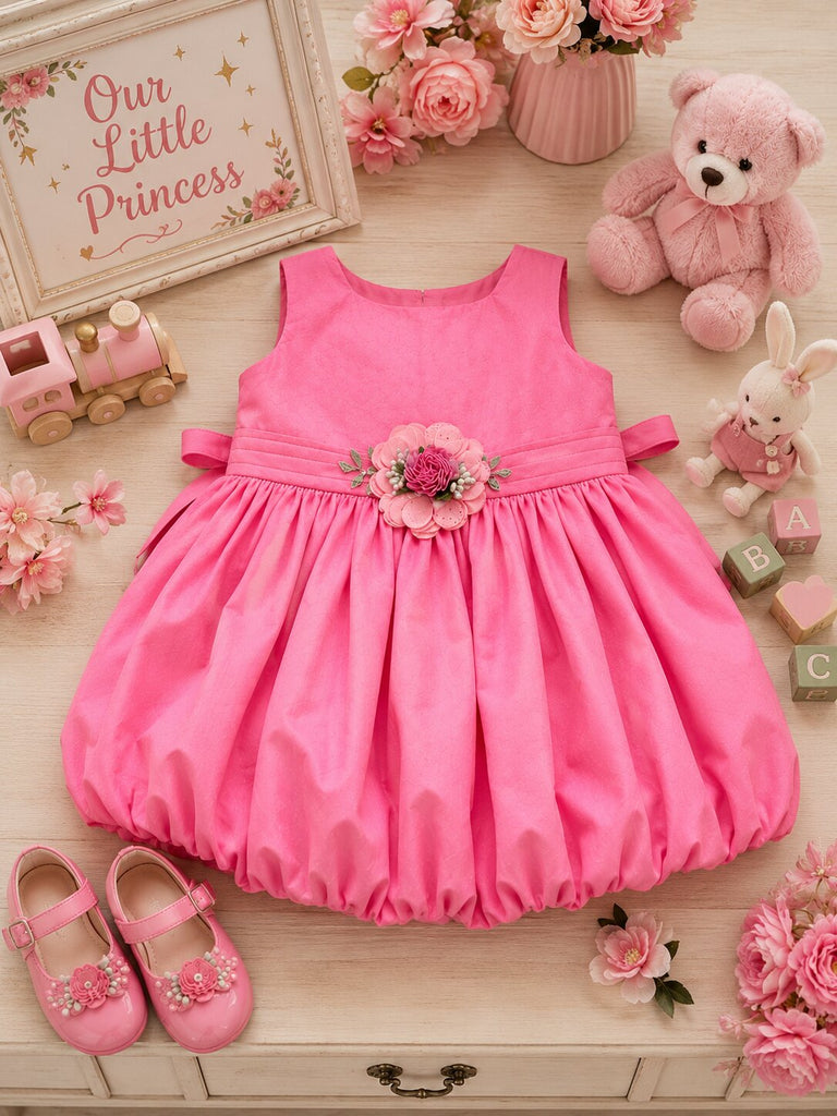 Pspeaches Baby Girl Pink Ethnic Solid Taffeta Flared Dress