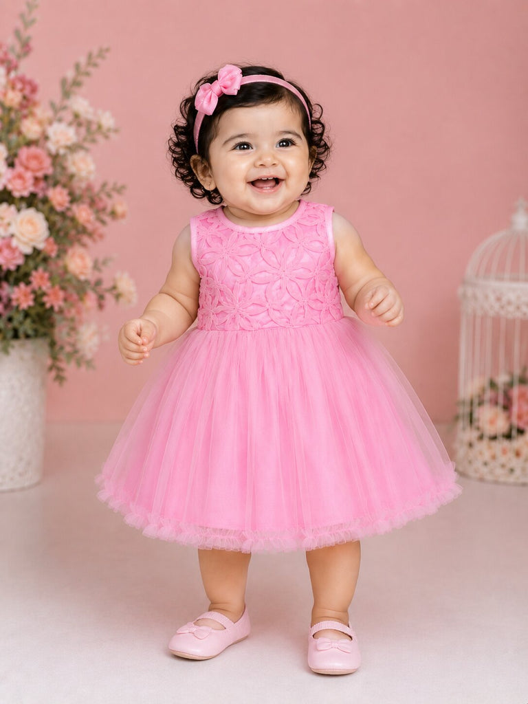Pspeaches Baby Girl Pink Ethnic Solid Satin Flared Dress